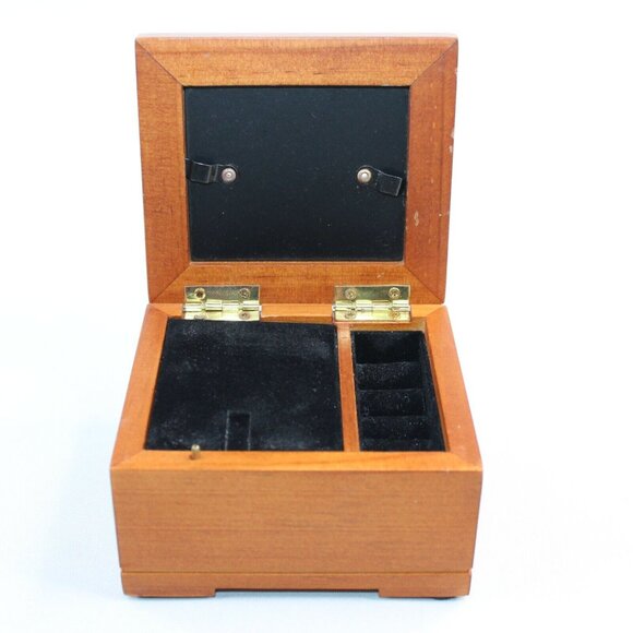 Wooden Hinged Music Box Song Memory Picture Frame Ring Holder 4.25" Square - Picture 3 of 10